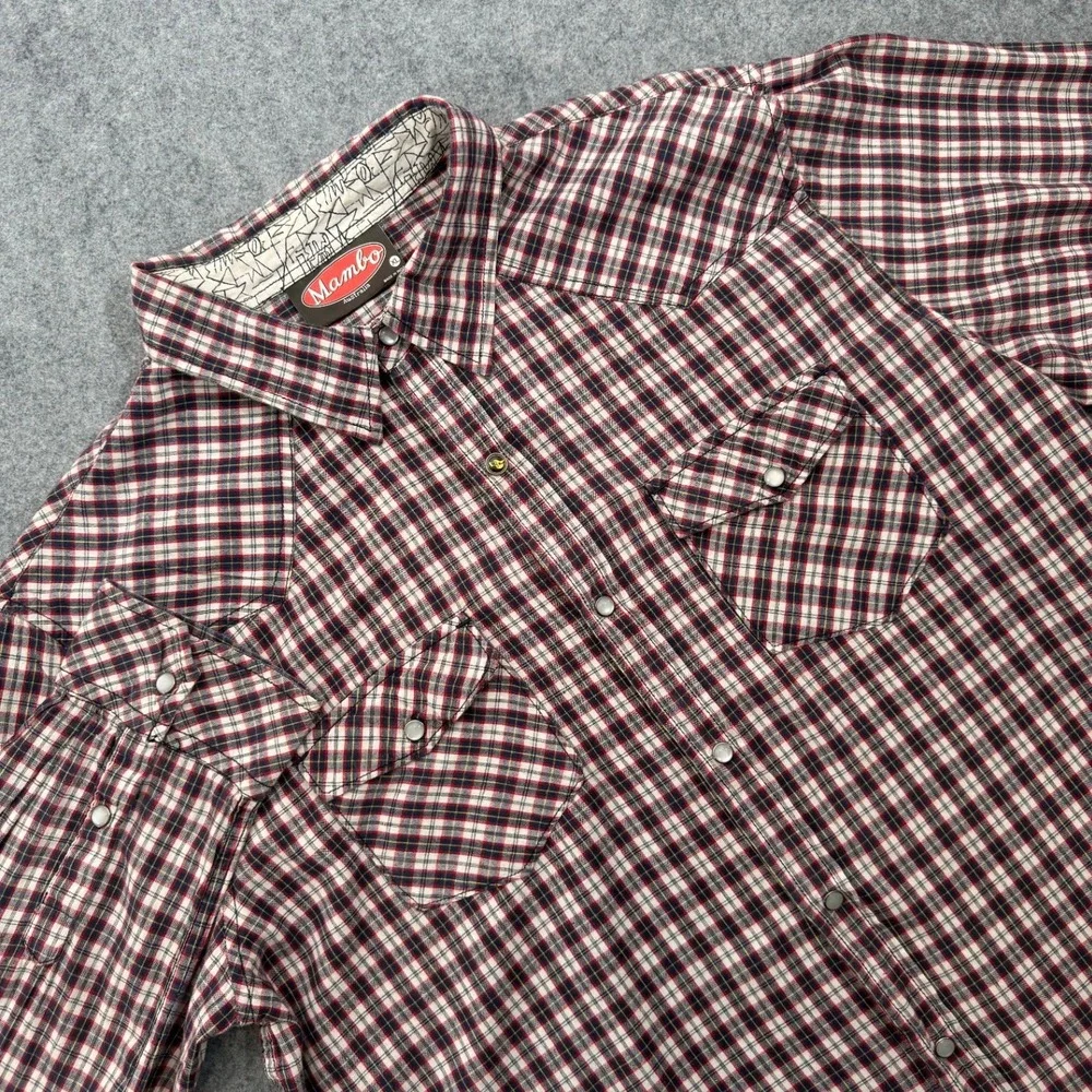 Mambo Men's XL Red Plaid Western Pearl Snap Long Sleeve Cotton Shirt Music